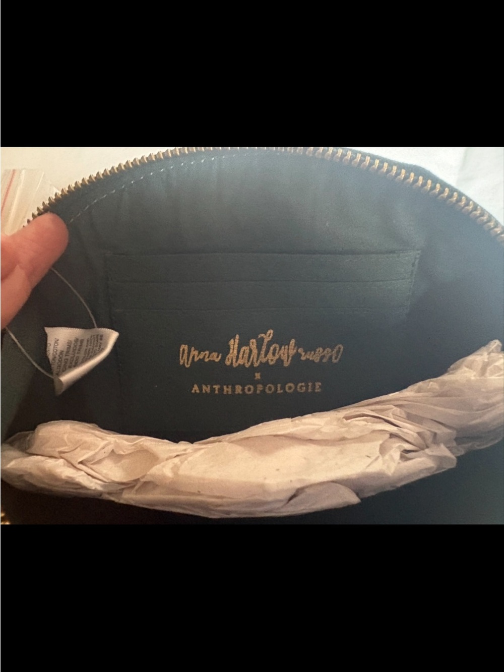 Anthropologie Embroidered 'M' Half-Moon Clutch with Tassel - Picture 3 of 7